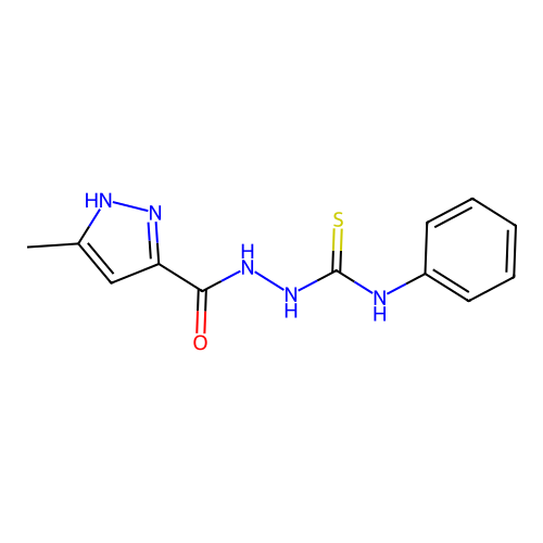 2-[(3-methyl-1H-pyrazol-5-yl)carbonyl]-N-phenylhydrazinecarbothioamide structure