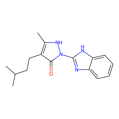 1-(1H-benzimidazol-2-yl)-3-methyl-4-(3-methylbutyl)-1H-pyrazol-5-ol structure