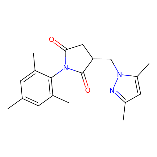 3-[(3,5-dimethyl-1H-pyrazol-1-yl)methyl]-1-(2,4,6-trimethylphenyl)pyrrolidine-2,5-dione structure