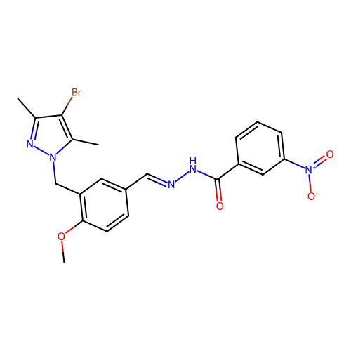 N-[(E)-[3-[(4-bromo-3,5-dimethylpyrazol-1-yl)methyl]-4-methoxyphenyl]methylideneamino]-3-nitrobenzamide structure