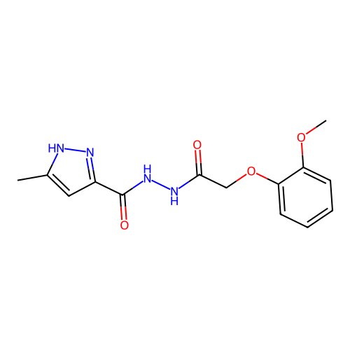 N'-[(2-methoxyphenoxy)acetyl]-3-methyl-1H-pyrazole-5-carbohydrazide structure