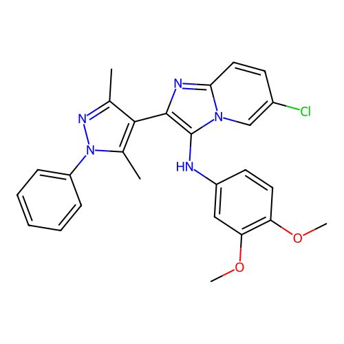 6-chloro-N-(3,4-dimethoxyphenyl)-2-(3,5-dimethyl-1-phenyl-1H-pyrazol-4-yl)imidazo[1,2-a]pyridin-3-amine structure