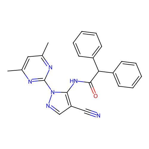 N-[4-cyano-1-(4,6-dimethylpyrimidin-2-yl)-1H-pyrazol-5-yl]-2,2-diphenylacetamide structure