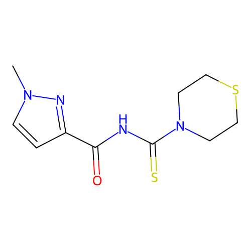 1-methyl-N-(thiomorpholine-4-carbothioyl)pyrazole-3-carboxamide structure