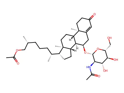 (25R)-7beta-({2-Deoxy-2-[(1-hydroxyethylidene)amino]-beta-D-glucopyranosyl}oxy)-3-oxo-8alpha,9beta,14beta-cholest-4-en-26-yl acetate structure