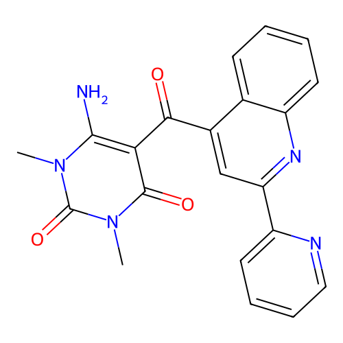 6-amino-1,3-dimethyl-5-[2-(pyridin-2-yl)quinoline-4-carbonyl]-1,2,3,4-tetrahydropyrimidine-2,4-dione structure