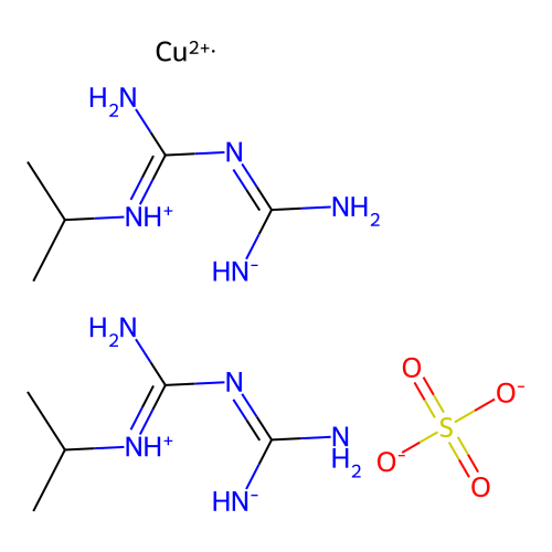 Biguanide, 1-isopropyl-, copper complex, sulfate, hydrate structure