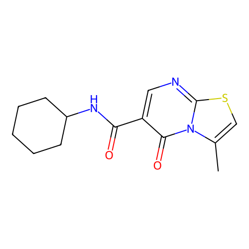 N-cyclohexyl-3-methyl-5-oxo-5H-[1,3]thiazolo[3,2-a]pyrimidine-6-carboxamide structure