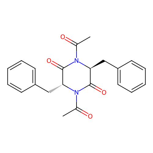 (3R,6S)-1,4-diacetyl-3,6-dibenzylpiperazine-2,5-dione structure