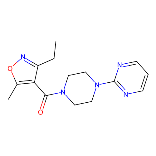 (3-Ethyl-5-methyl-1,2-oxazol-4-yl)-(4-pyrimidin-2-ylpiperazin-1-yl)methanone structure