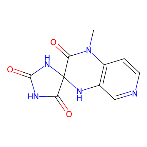 1-methylspiro[4H-pyrido[3,4-b]pyrazine-3,5'-imidazolidine]-2,2',4'-trione structure