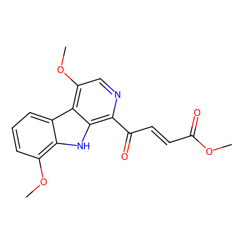 methyl (E)-4-(4,8-dimethoxy-9H-pyrido[3,4-b]indol-1-yl)-4-oxobut-2-enoate structure