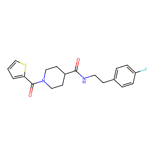 N-[2-(4-fluorophenyl)ethyl]-1-(thiophene-2-carbonyl)piperidine-4-carboxamide structure