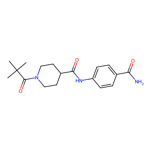 N-(4-carbamoylphenyl)-1-(2,2-dimethylpropanoyl)piperidine-4-carboxamide structure