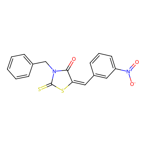 (5E)-3-benzyl-5-(3-nitrobenzylidene)-2-thioxo-1,3-thiazolidin-4-one structure
