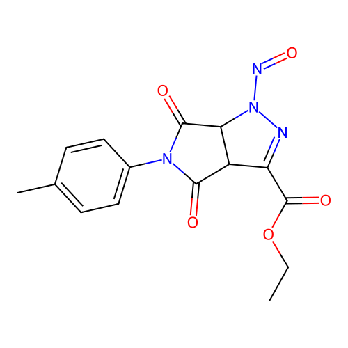 ethyl 5-(4-methylphenyl)-1-nitroso-4,6-dioxo-1,3a,4,5,6,6a-hexahydropyrrolo[3,4-c]pyrazole-3-carboxylate structure