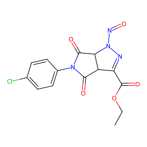 ethyl 5-(4-chlorophenyl)-1-nitroso-4,6-dioxo-1,3a,4,5,6,6a-hexahydropyrrolo[3,4-c]pyrazole-3-carboxylate structure