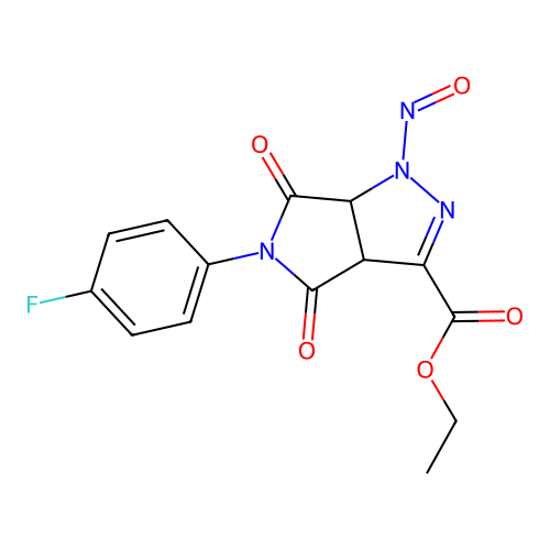 ethyl 5-(4-fluorophenyl)-1-nitroso-4,6-dioxo-1,3a,4,5,6,6a-hexahydropyrrolo[3,4-c]pyrazole-3-carboxylate structure