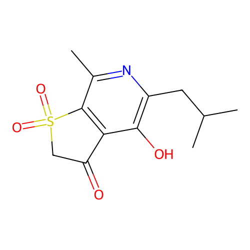 4-hydroxy-5-isobutyl-7-methylthieno[2,3-c]pyridin-3(2H)-one 1,1-dioxide structure