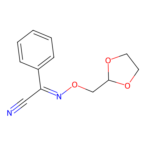 Benzeneacetonitrile, alpha-[(1,3-dioxolan-2-ylmethoxy)imino]- structure