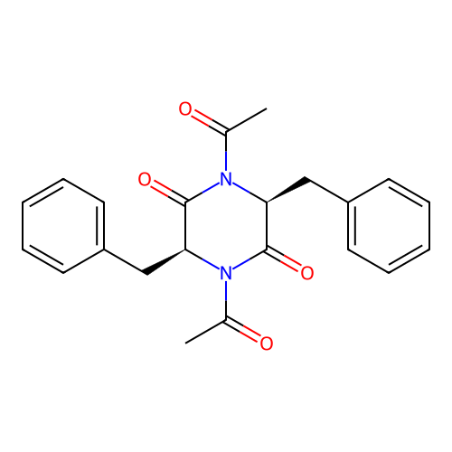 (3S,6S)-1,4-diacetyl-3,6-dibenzylpiperazine-2,5-dione structure