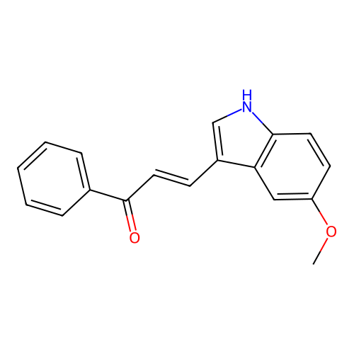 (E)-3-(5-methoxy-1H-indol-3-yl)-1-phenylprop-2-en-1-one structure