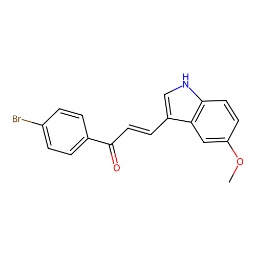 (E)-1-(4-bromophenyl)-3-(5-methoxy-1H-indol-3-yl)prop-2-en-1-one structure