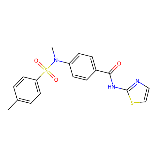 4-[methyl-(4-methylphenyl)sulfonylamino]-N-(1,3-thiazol-2-yl)benzamide structure