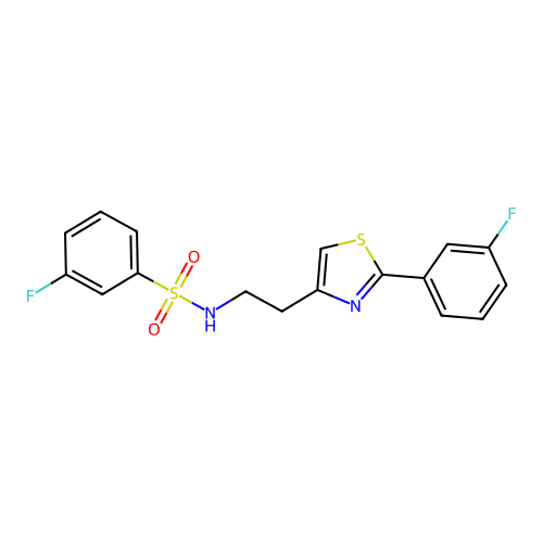 3-fluoro-N-[2-[2-(3-fluorophenyl)-1,3-thiazol-4-yl]ethyl]benzenesulfonamide structure