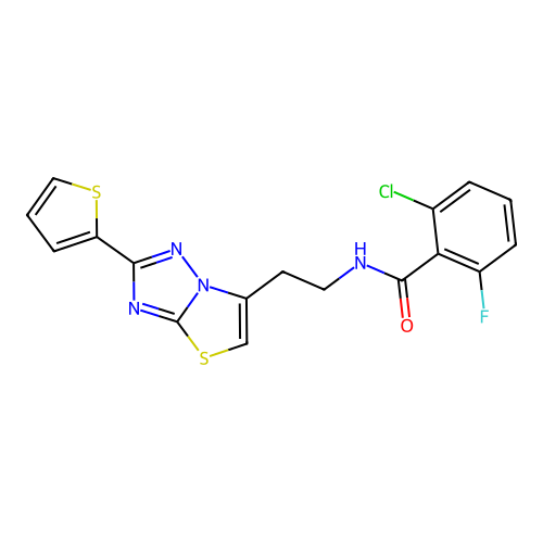 2-chloro-6-fluoro-N-{2-[2-(thiophen-2-yl)-[1,2,4]triazolo[3,2-b][1,3]thiazol-6-yl]ethyl}benzamide structure