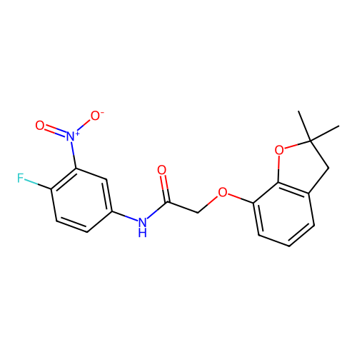 2-[(2,2-dimethyl-2,3-dihydro-1-benzofuran-7-yl)oxy]-N-(4-fluoro-3-nitrophenyl)acetamide structure