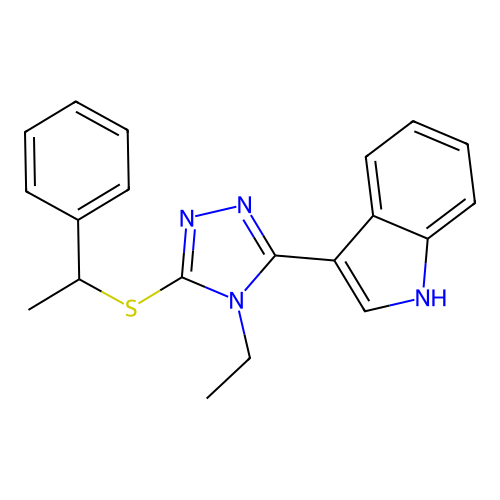 3-(4-ethyl-5-((1-phenylethyl)thio)-4H-1,2,4-triazol-3-yl)-1H-indole structure