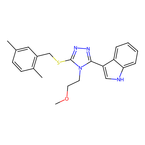 3-(5-{[(2,5-dimethylphenyl)methyl]sulfanyl}-4-(2-methoxyethyl)-4H-1,2,4-triazol-3-yl)-1H-indole structure