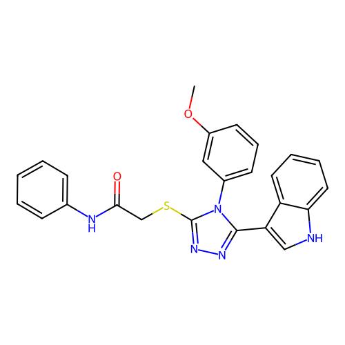 2-{[5-(1H-indol-3-yl)-4-(3-methoxyphenyl)-4H-1,2,4-triazol-3-yl]sulfanyl}-N-phenylacetamide structure