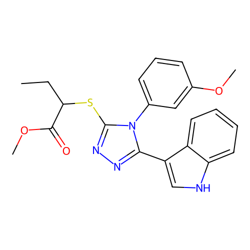 methyl 2-{[5-(1H-indol-3-yl)-4-(3-methoxyphenyl)-4H-1,2,4-triazol-3-yl]sulfanyl}butanoate structure