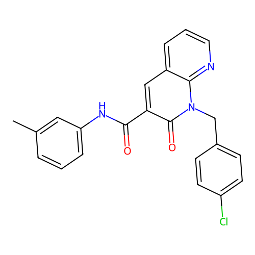 1-(4-chlorobenzyl)-2-oxo-N-(m-tolyl)-1,2-dihydro-1,8-naphthyridine-3-carboxamide structure