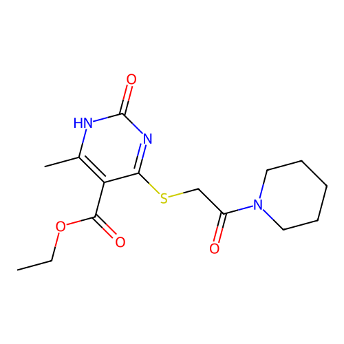 ethyl 6-methyl-2-oxo-4-{[2-oxo-2-(piperidin-1-yl)ethyl]sulfanyl}-1,2-dihydropyrimidine-5-carboxylate structure