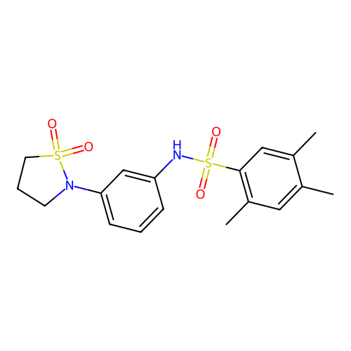 N-(3-(1,1-dioxidoisothiazolidin-2-yl)phenyl)-2,4,5-trimethylbenzenesulfonamide structure