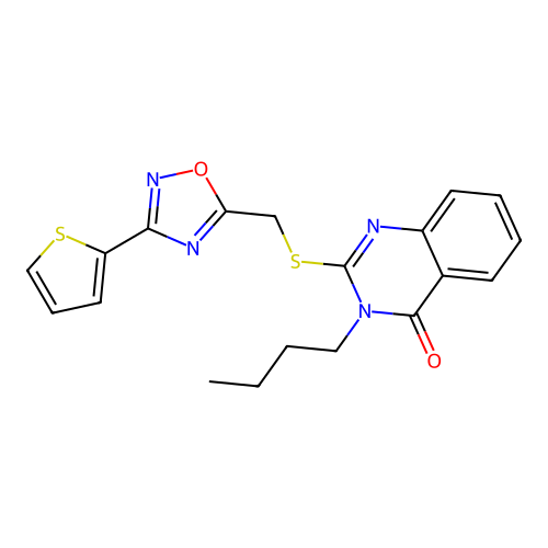 3-Butyl-2-[(3-thiophen-2-yl-1,2,4-oxadiazol-5-yl)methylsulfanyl]quinazolin-4-one structure