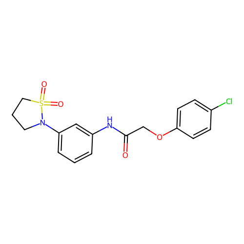 2-(4-chlorophenoxy)-N-(3-(1,1-dioxidoisothiazolidin-2-yl)phenyl)acetamide structure