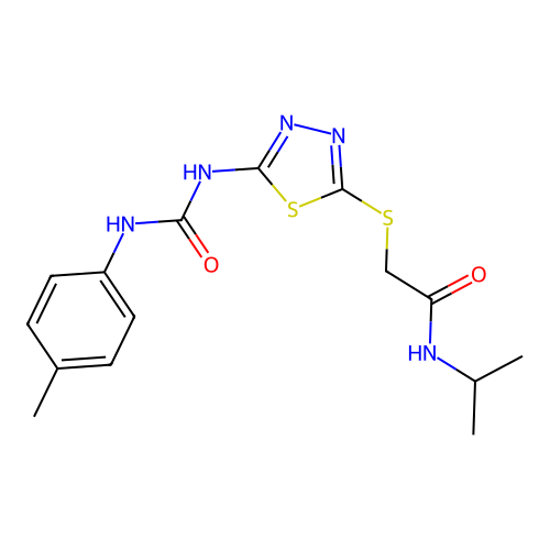 N-isopropyl-2-((5-(3-(p-tolyl)ureido)-1,3,4-thiadiazol-2-yl)thio)acetamide structure