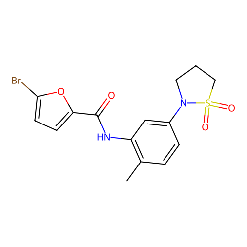 5-bromo-N-(5-(1,1-dioxidoisothiazolidin-2-yl)-2-methylphenyl)furan-2-carboxamide structure
