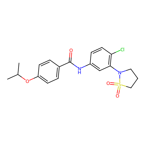 N-(4-chloro-3-(1,1-dioxidoisothiazolidin-2-yl)phenyl)-4-isopropoxybenzamide structure