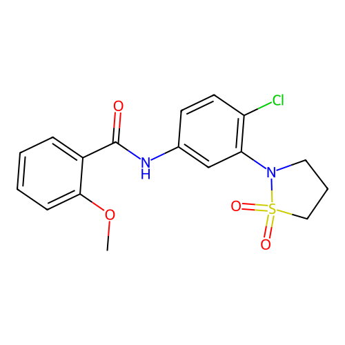 N-(4-chloro-3-(1,1-dioxidoisothiazolidin-2-yl)phenyl)-2-methoxybenzamide structure