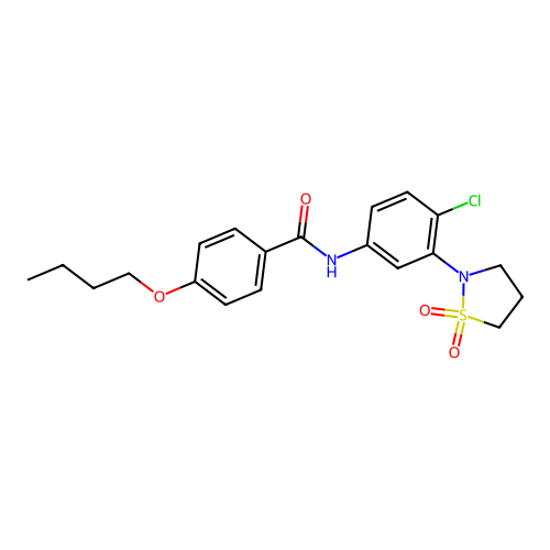 4-butoxy-N-(4-chloro-3-(1,1-dioxidoisothiazolidin-2-yl)phenyl)benzamide structure