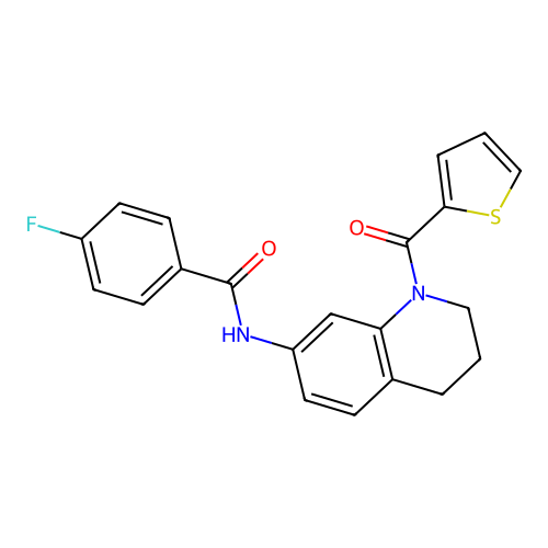 4-fluoro-N-[1-(thiophene-2-carbonyl)-1,2,3,4-tetrahydroquinolin-7-yl]benzamide structure
