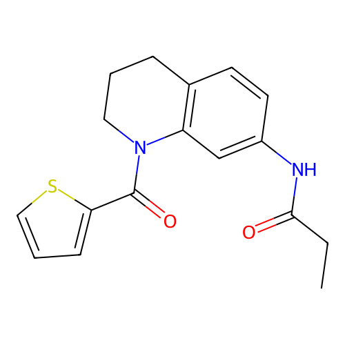 N-(1-(thiophene-2-carbonyl)-1,2,3,4-tetrahydroquinolin-7-yl)propionamide structure