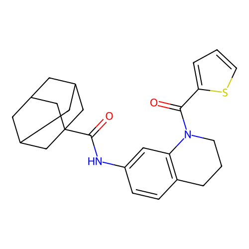 N-[1-(thiophene-2-carbonyl)-1,2,3,4-tetrahydroquinolin-7-yl]adamantane-1-carboxamide structure