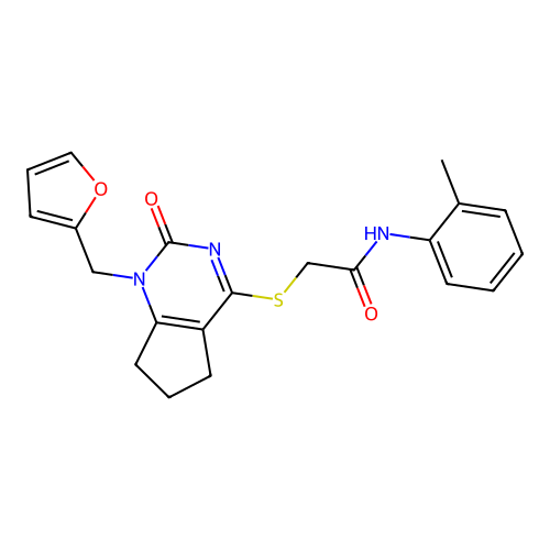 2-({1-[(furan-2-yl)methyl]-2-oxo-1H,2H,5H,6H,7H-cyclopenta[d]pyrimidin-4-yl}sulfanyl)-N-(2-methylphenyl)acetamide structure