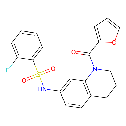 2-fluoro-N-[1-(furan-2-carbonyl)-1,2,3,4-tetrahydroquinolin-7-yl]benzene-1-sulfonamide structure
